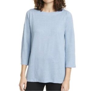 Eileen Fisher Organic Linen Scoop Neck Light Blue